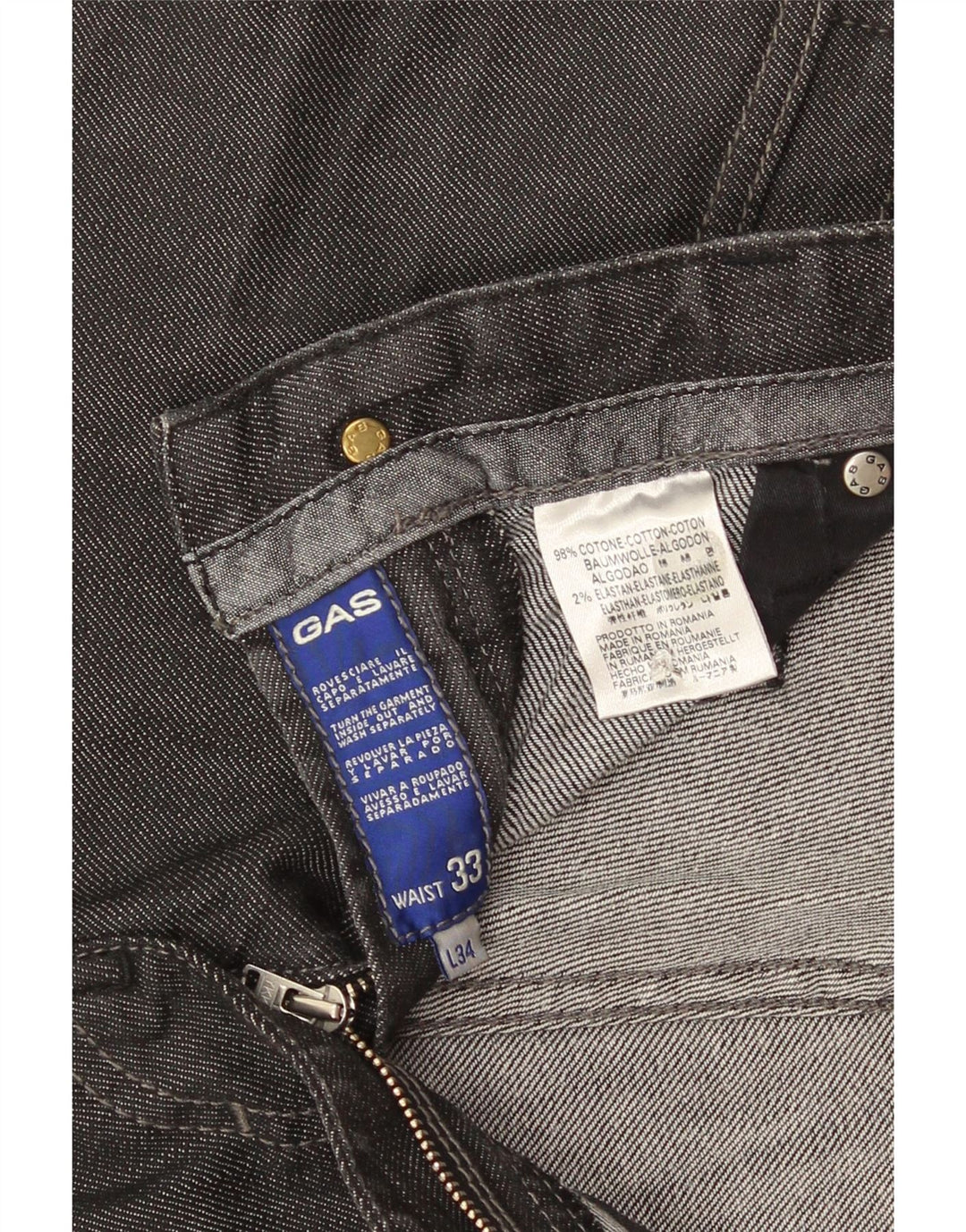 Gas Mens Straight Jeans W33 L34 Grey Cotton