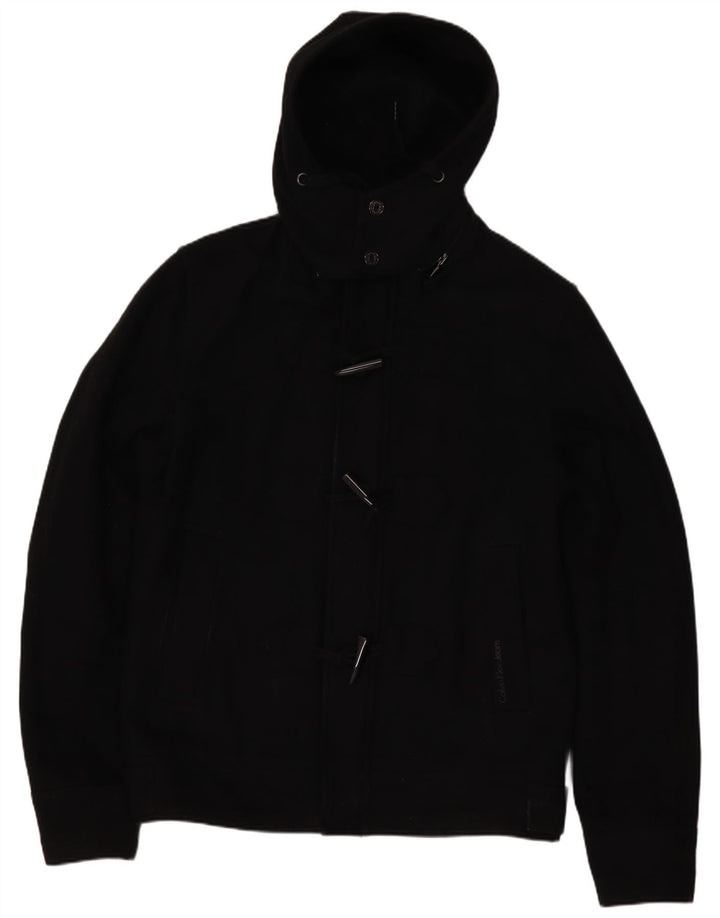 CALVIN KLEIN JEANS Mens Hooded Bomber Jacket UK 38 Medium Black Wool