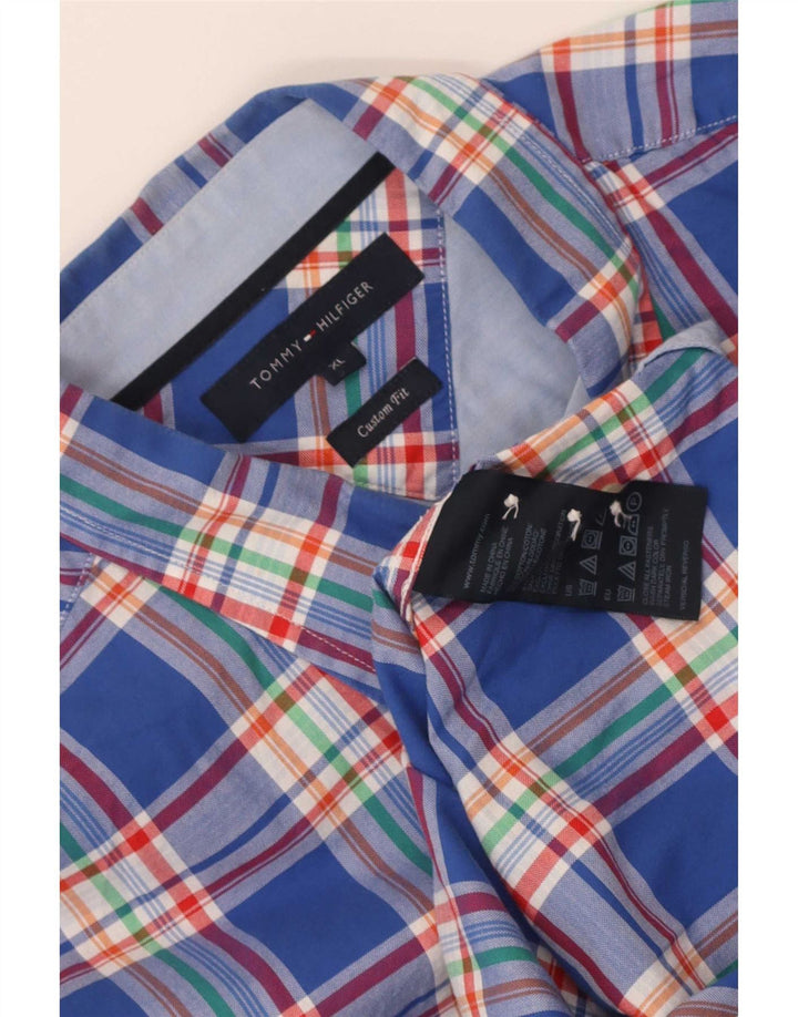 Tommy Hilfiger Mens Custom Fit Shirt XL Blue Check Cotton