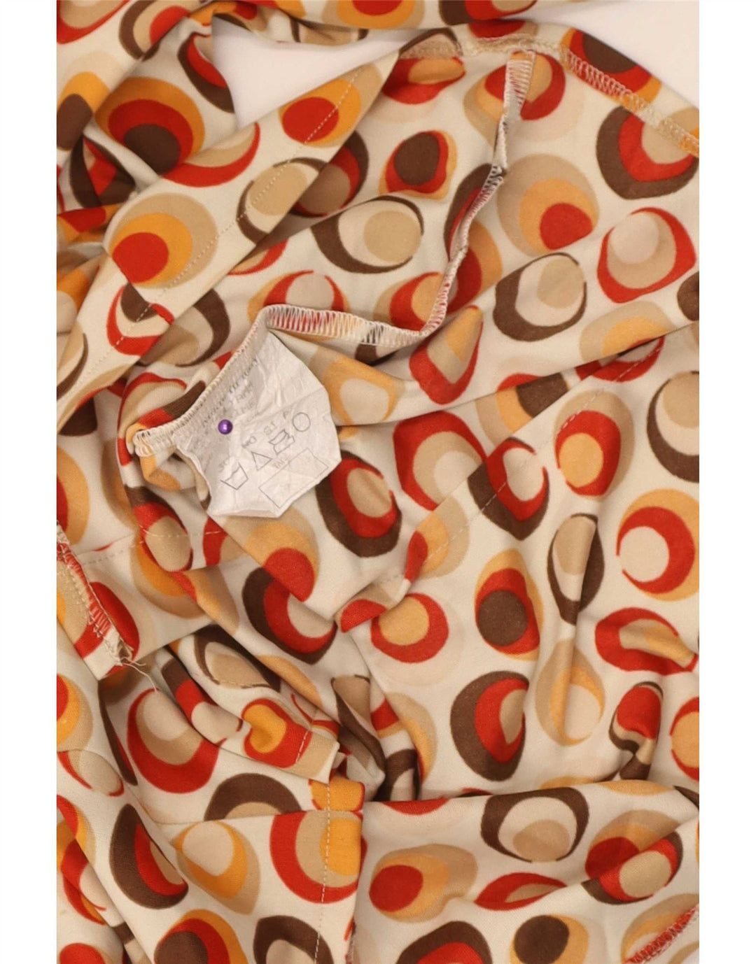 Camicetta camicia vintage da donna UK 10 piccola poliammide geometrica multicolore
