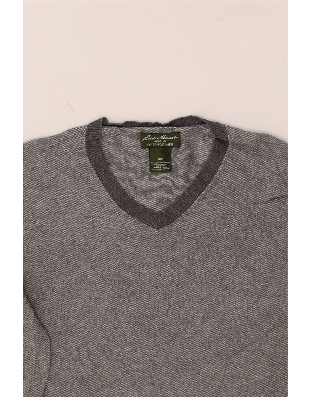 EDDIE BAUER Mens V-Neck Jumper Sweater Small Grey Cotton Vintage Eddie Bauer and Second-Hand Eddie Bauer from Messina Hembry 