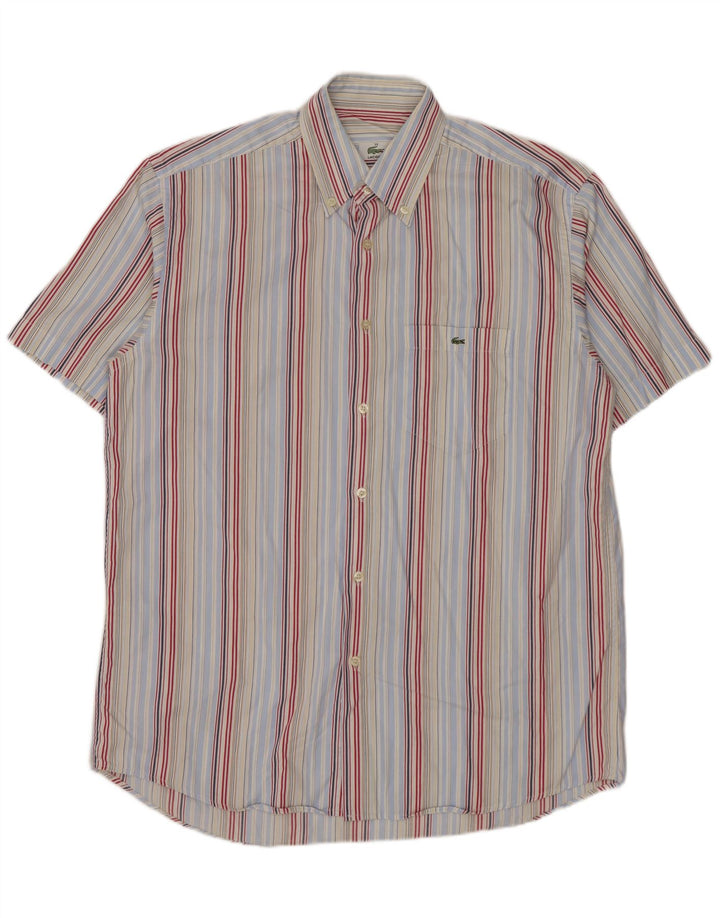 Lacoste Mens Short Sleeve Shirt Size 39 Medium Multicoloured Striped Cotton