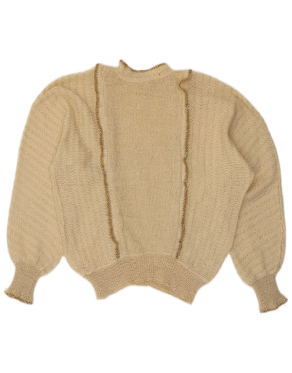 Vintage Dame Turtle Neck Jumper Sweater UK 14 Large Off White Flecked