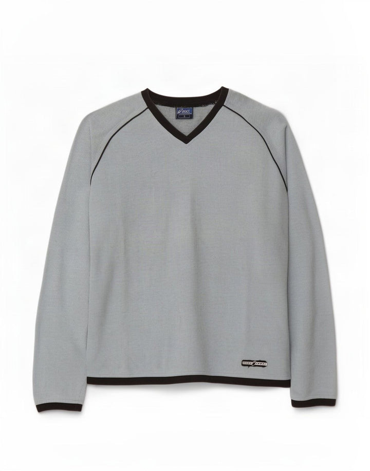 Asics Donna Top Manica Lunga UK 16 Large Blu Cotone