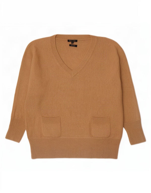 Massimo Dutti Γυναικείο πουλόβερ με λαιμόκοψη με V λαιμόκοψη UK 14 μεσαίο μπεζ μαλλί