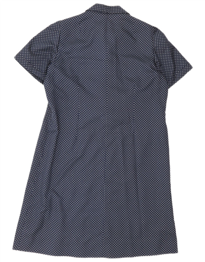 Vintage Womens Shift Dress UK 16 Large Navy Blue Spotted