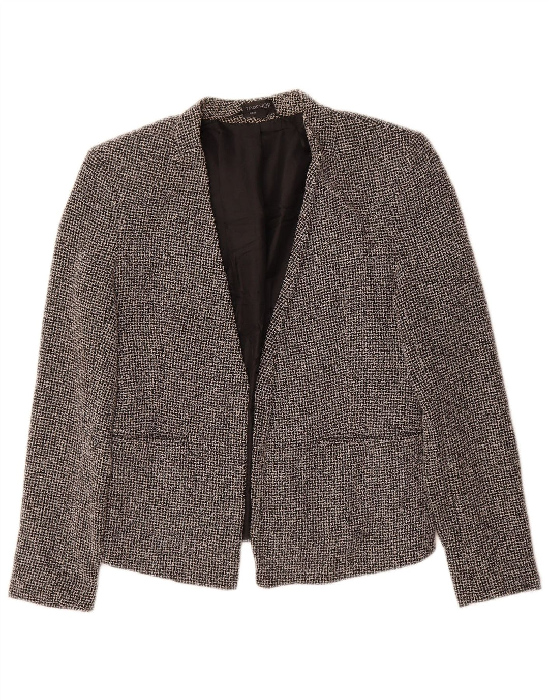 Topshop Womens Open Blazer Jacket UK 10 Small Black Check Cotton