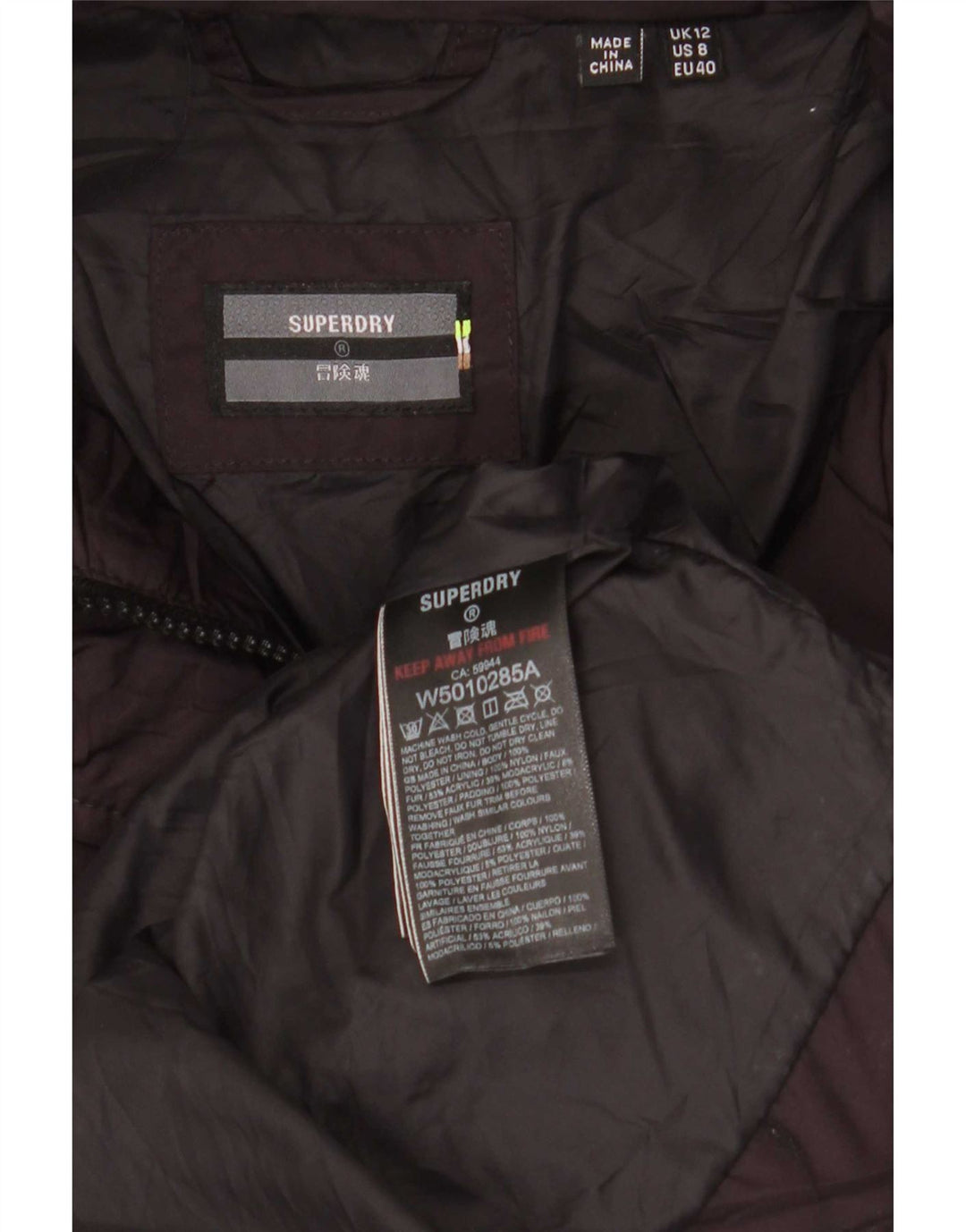 Superdry Womens Hooded Padded Coat UK 12 Medium Burgundy Polyester