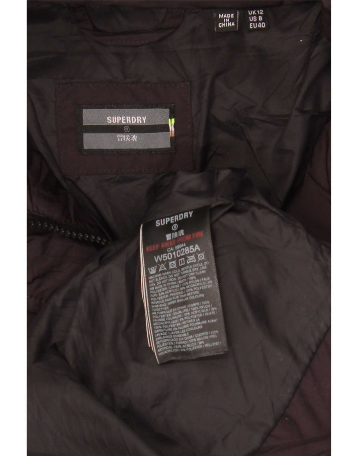 Superdry Womens Hooded Padded Coat UK 12 Medium Burgundy Polyester