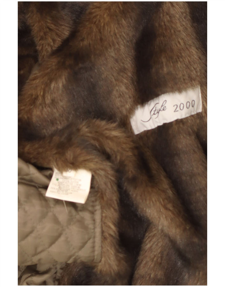 VINTAGE Womens Oversized Faux Fur Overcoat EU 40 Medium Beige Polyester