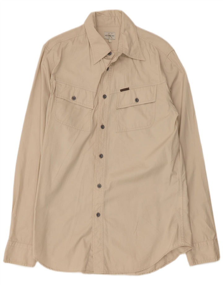 CALVIN KLEIN JEANS Mens Shirt Large Beige Cotton