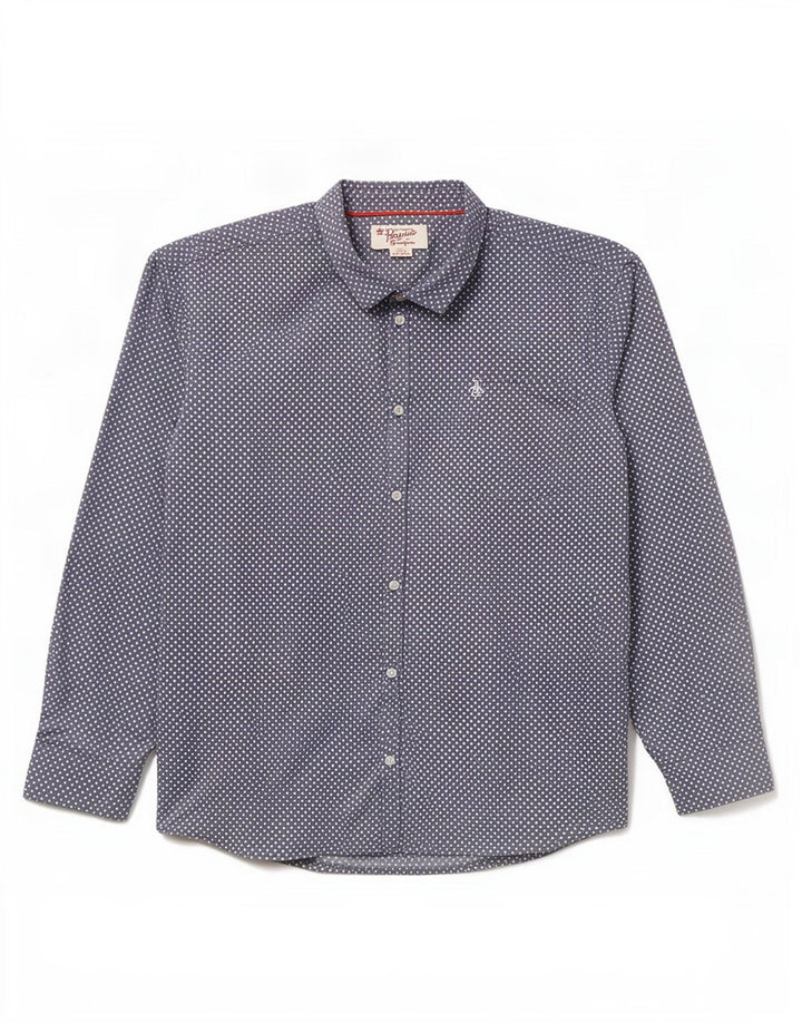 Camicia da uomo Pinguino 3XL cotone a pois blu