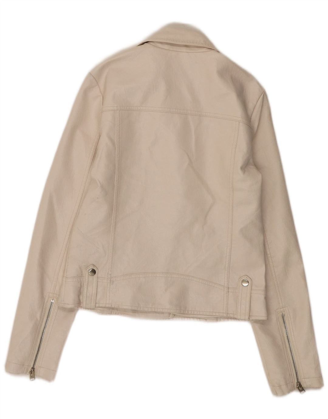 Topshop Womens Faux Leather Biker Jacket UK 8 Small Off White Polyurethane