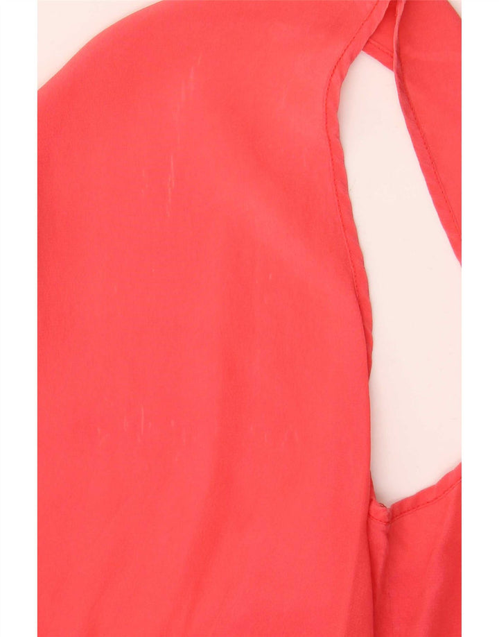 Vintage Damen Ärmelloses Blusentop UK 14 Mittelrote Seide
