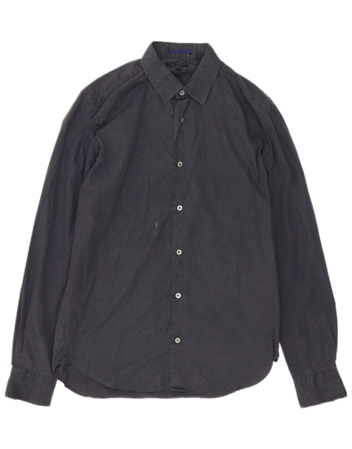 Ted Baker Mens Shirt Size 3 Medium Grey Pinstripe Cotton