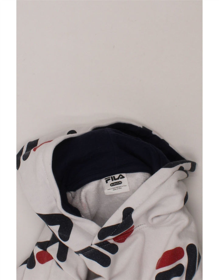 FILA Boys Graphic Hoodie Jumper 7-8 Years Medium White Cotton Vintage Fila and Second-Hand Fila from Messina Hembry 