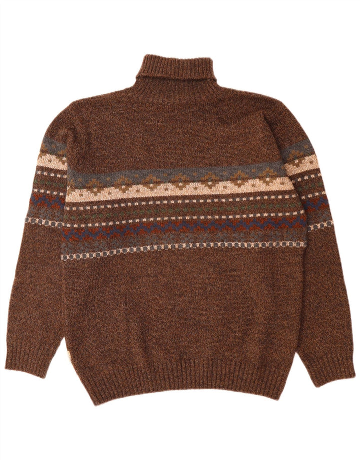 Camel Active Mens Roll Neck Jumper Sweater Medium Brown Fair Isle Wool