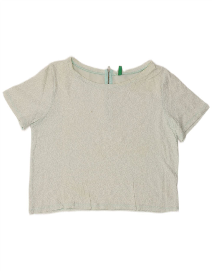 BENETTON Dame Crop Bluse Top UK 14 Medium White