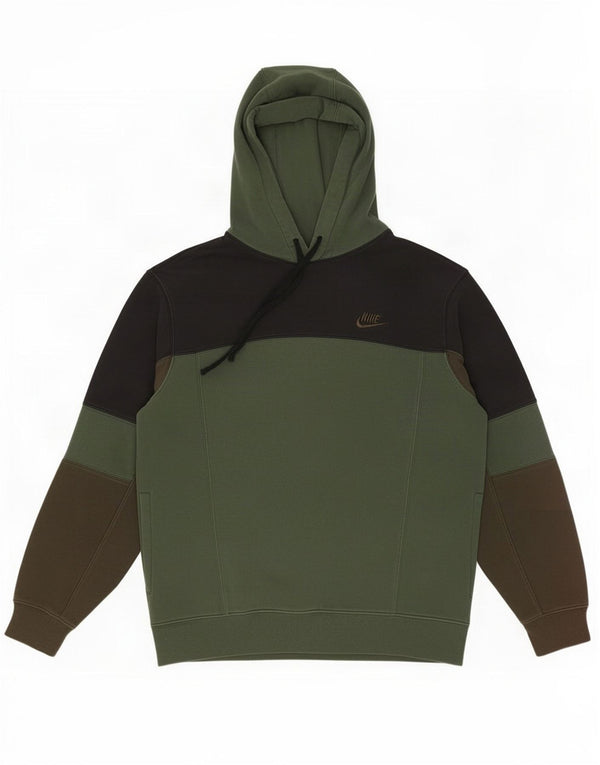 Nike Mens Hoodie Jumper Medium Green Colourblock Cotton