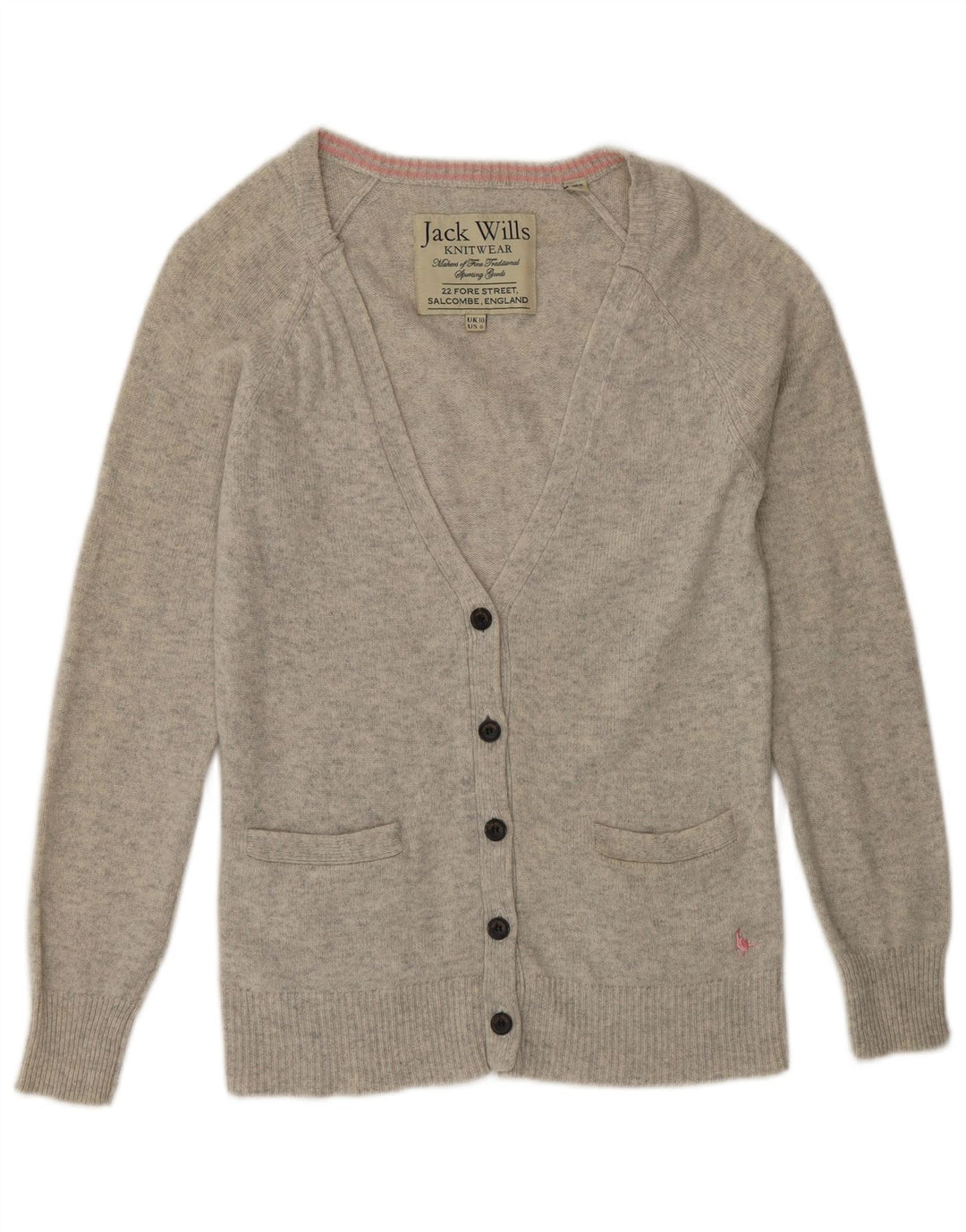 Maglione cardigan da donna Jack Wills UK 10 piccolo in lana grigia