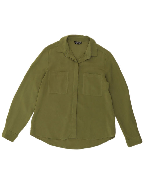 Topshop Womens Shirt Blouse UK 10 Small Khaki Polyester
