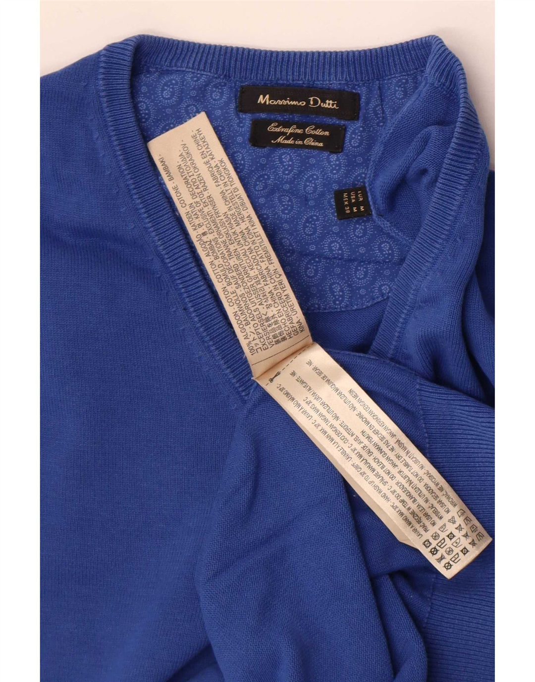 Massimo Dutti Mens V-Neck Jumper Sweater Medium Blue Cotton
