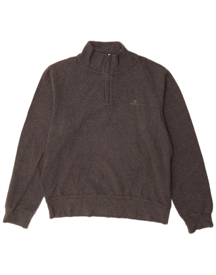 GANT Mens Zip Neck Sweatshirt Jumper Large Grey Cotton