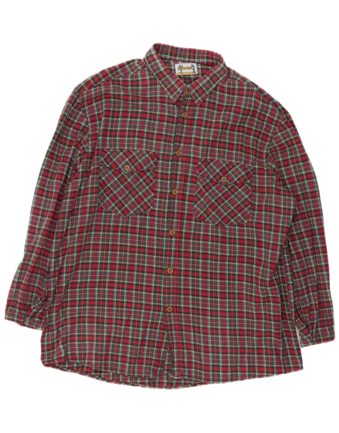 Vintage Mens Flannel Shirt XL Red Check