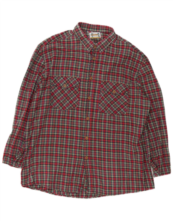 Vintage Mens Flannel Shirt XL Red Check