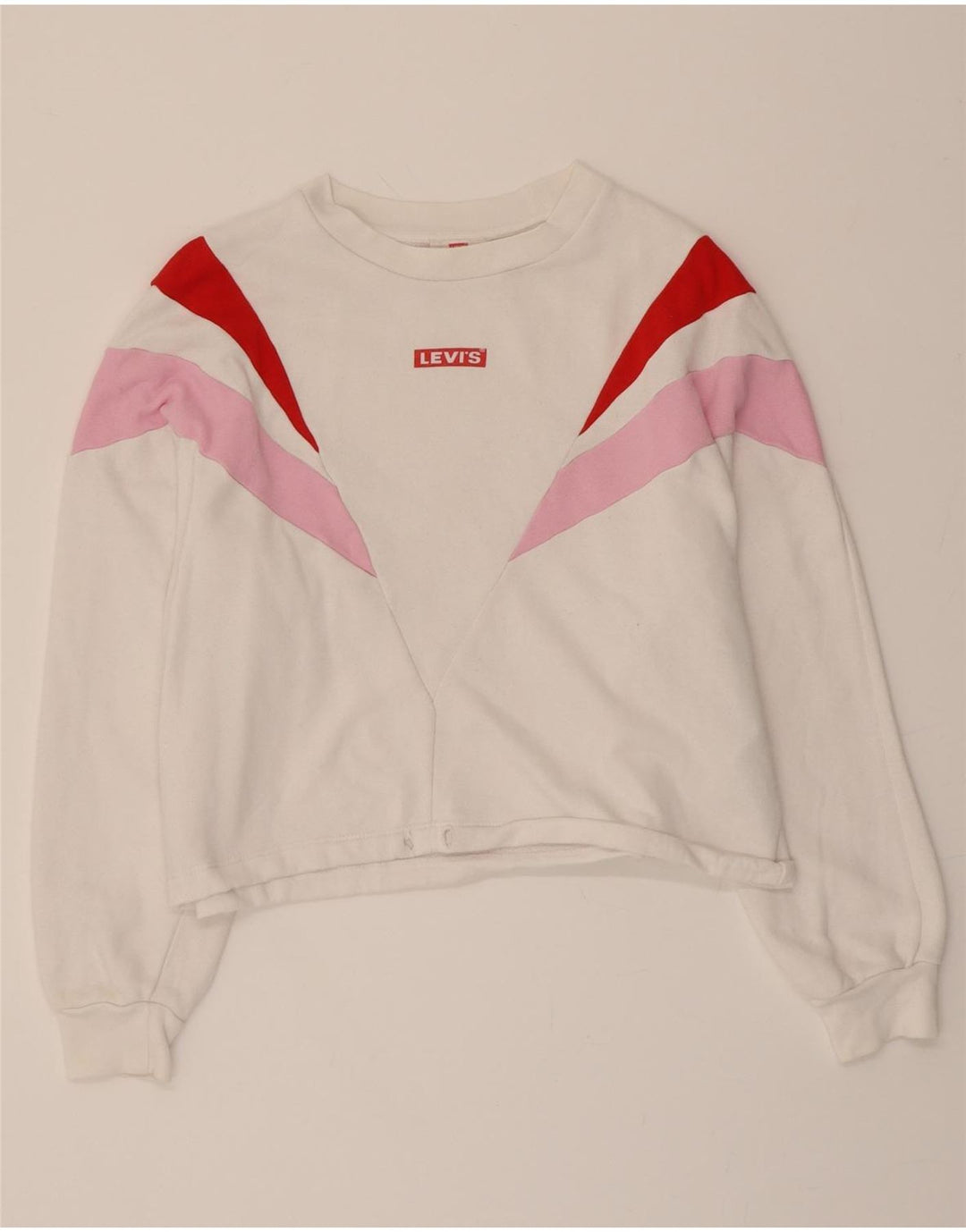 LEVI'S Womens Oversized Crop Sweatshirt Jumper UK 6 XS White Colourblock Vintage Levi's and Second-Hand Levi's from Messina Hembry 