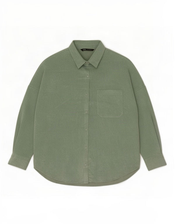 Zara Chemise surdimensionnée en velours côtelé pour femme UK 10 Small Vert Polyester