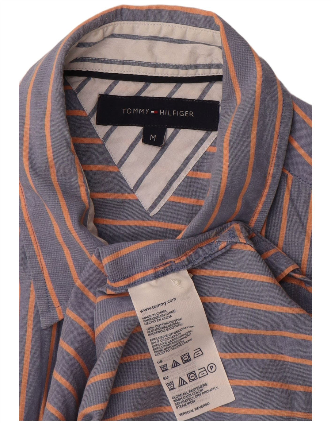 TOMMY HILFIGER Mens Short Sleeve Shirt Medium Blue Striped Cotton