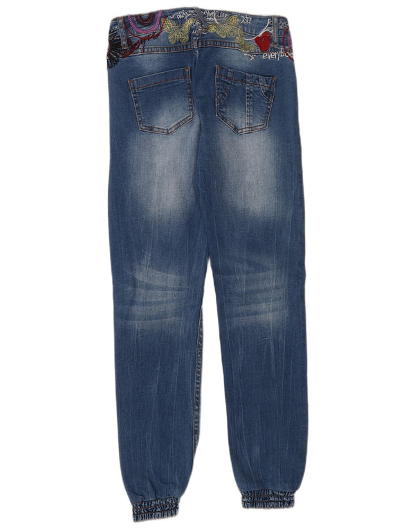 Женские джоггеры с рисунком Desigual W26 L28, синие хлопковые джинсы с цветочным принтом