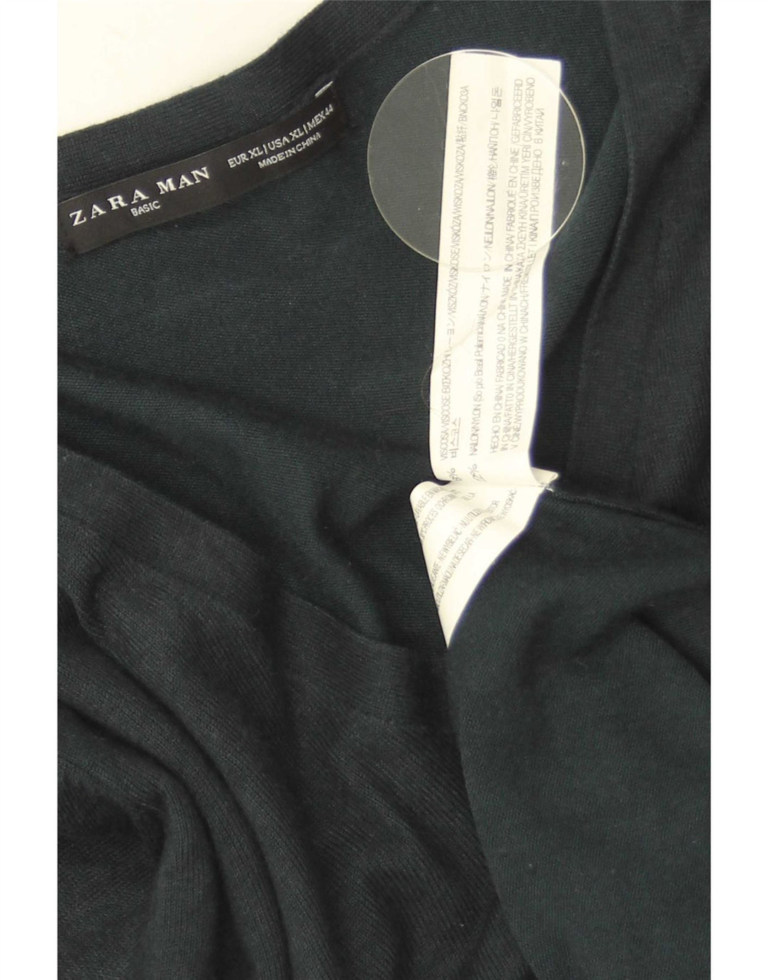 Zara Mens V-Neck Jumper Sweater XL Green Viscose