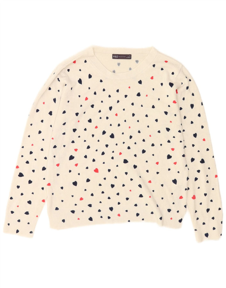 Marks & Spencer Womens Boat Neck Jumper Sweater UK 12 Medium White Heart