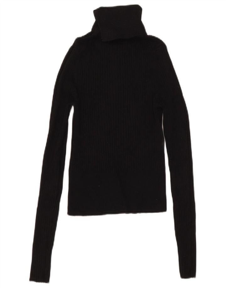 Zara Womens Crop Top Long Sleeve UK 8 Small Black Viscose