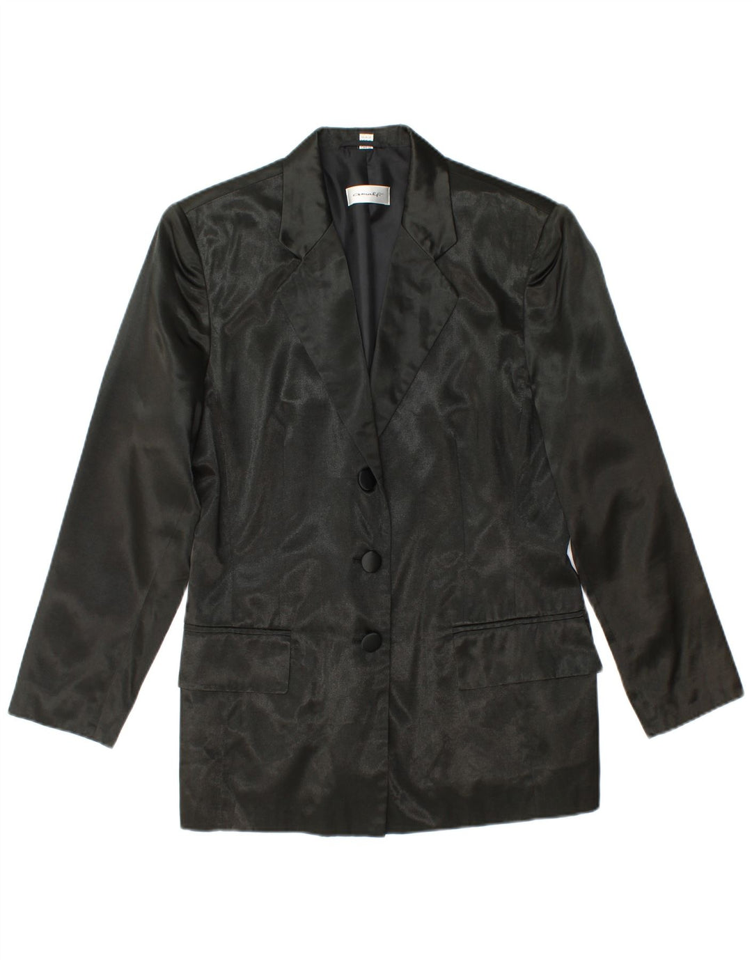 VINTAGE Womens 3 Button Blazer Jacket UK 12 Medium Black Viscose
