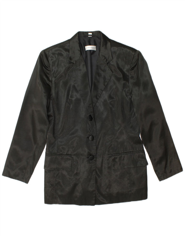 VINTAGE Womens 3 Button Blazer Jacket UK 12 Medium Black Viscose