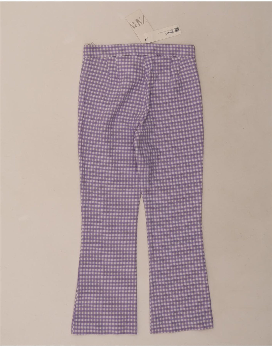Zara Womens Bootcut Cropped Trousers Medium W28 L25 Purple Gingham