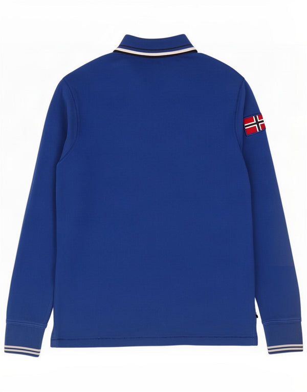 Napapijri Mens Geographic Graphic Long Sleeve Polo Shirt Medium Blue Cotton
