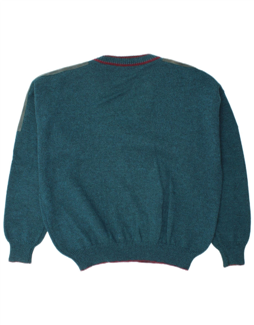 Vintage Mens V-Neck Jumper Sweater Large Blue Colourblock Wool