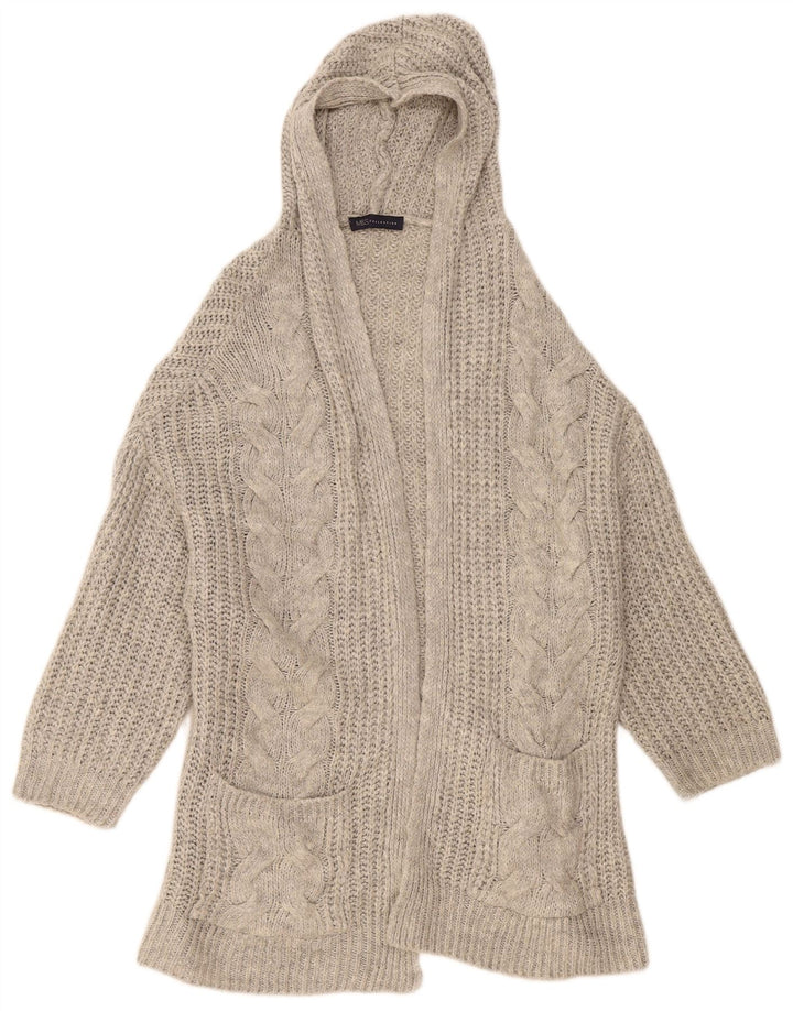 Marks & Spencer Womens Hooded Open Cardigan Sweater UK 14 Medium Grey