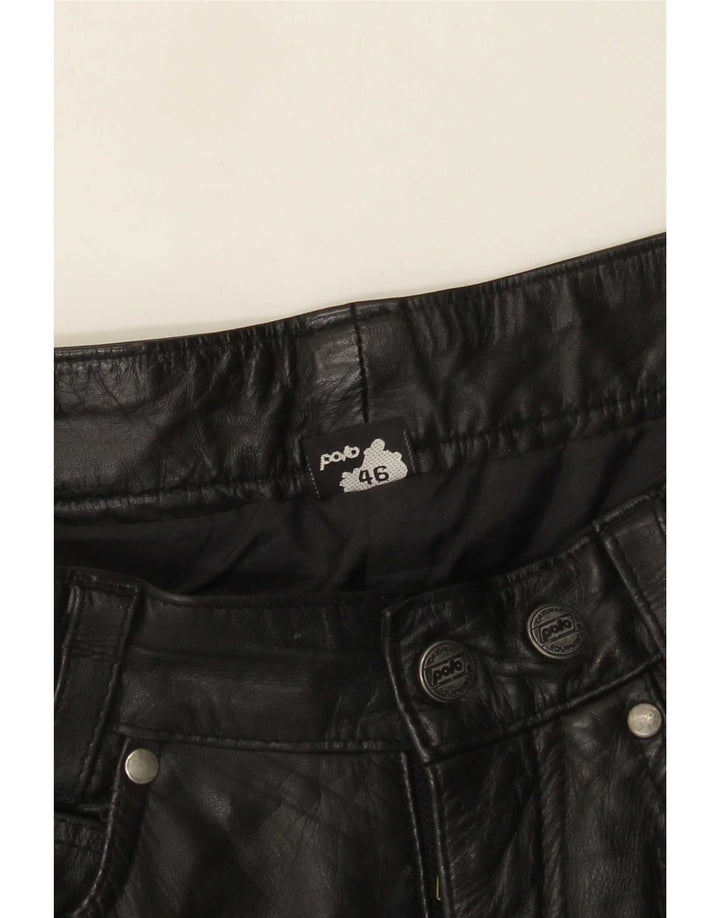 POLO Mens Leather Slim Trousers IT 46 Small W28 L26 Black