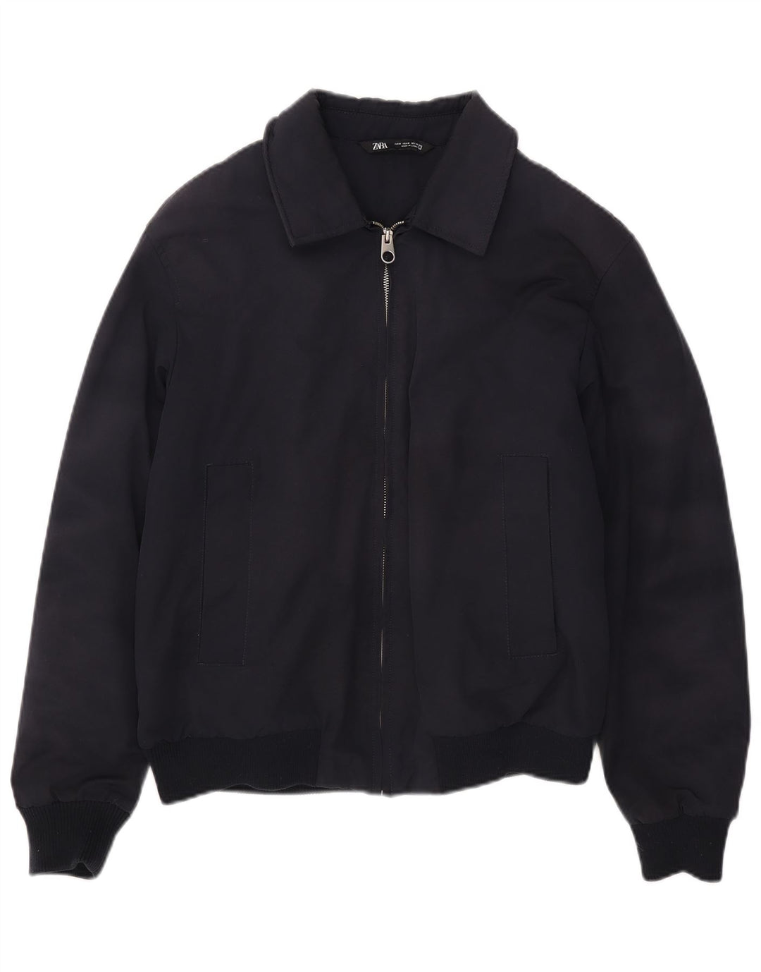 Zara Mens Bomber Jacket UK 38 Medium Navy Blue Polyester