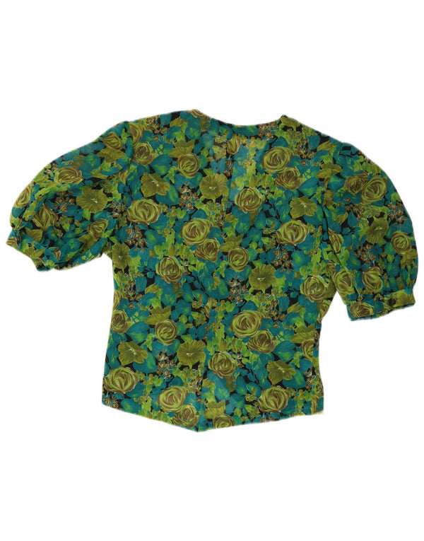 Vintage Damen Kurzarm-Hemdbluse UK 8 Small Green Floral