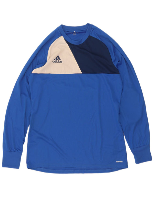 Top Adidas Climalite da uomo a maniche lunghe in poliestere color block blu medio
