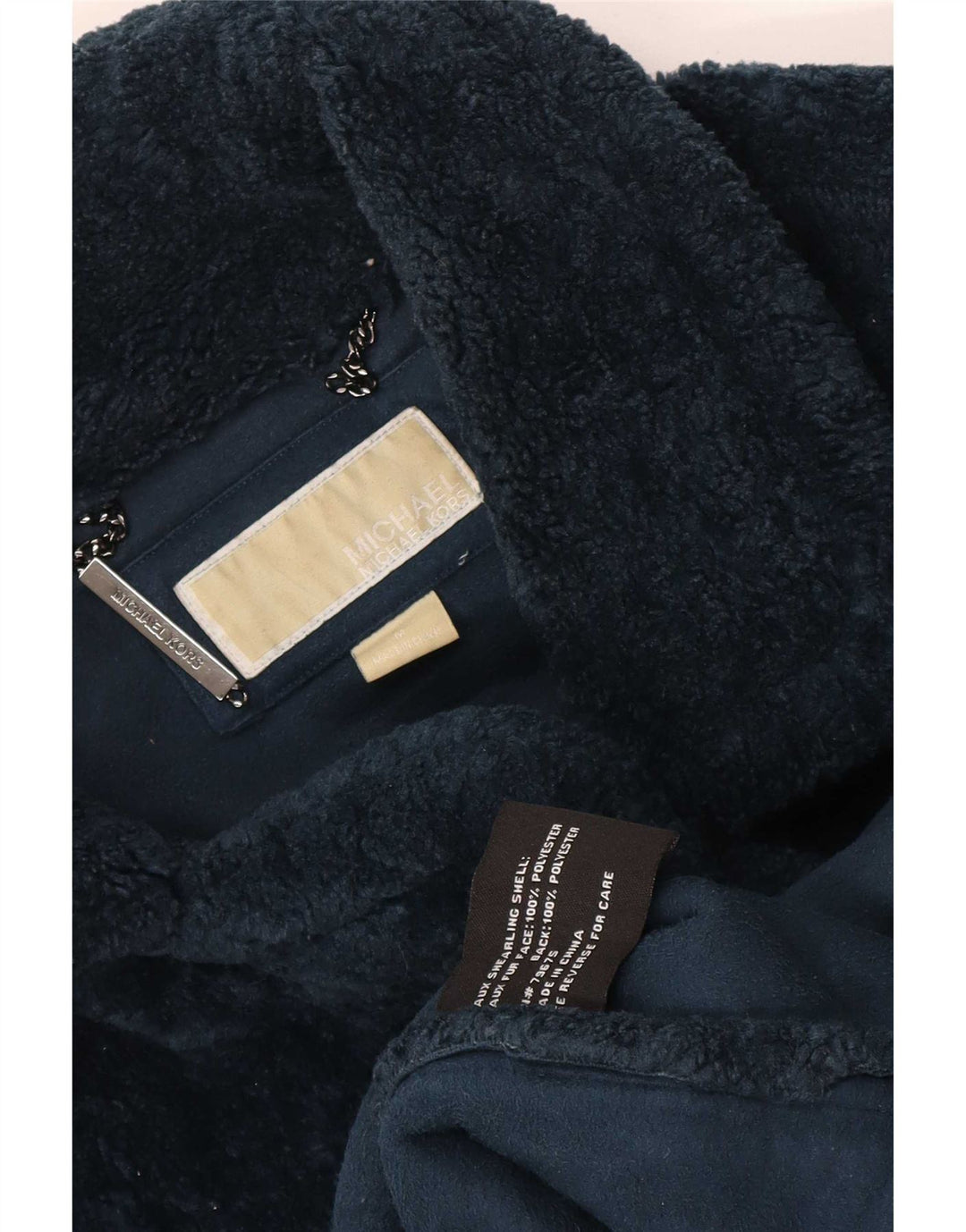 Soprabito in pelliccia sintetica da donna Michael Kors UK 14 poliestere medio blu navy