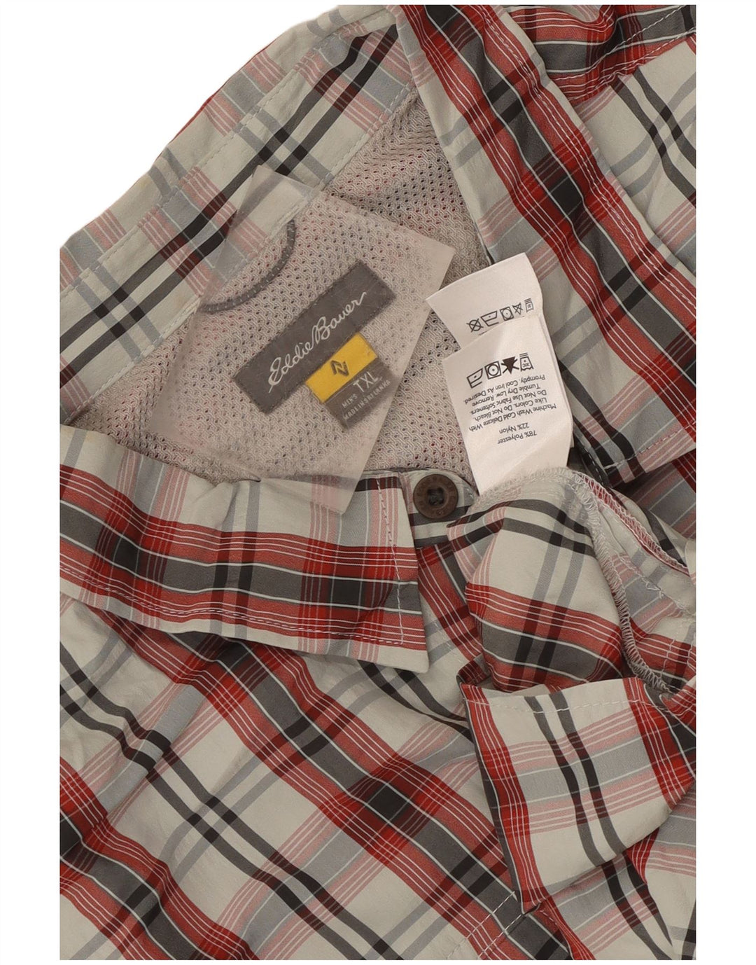 Мужская рубашка с коротким рукавом Eddie Bauer XL, красный полиэстер в клетку