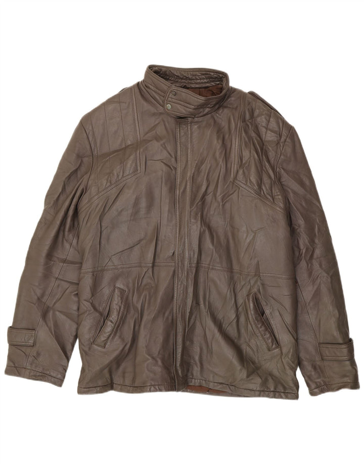 VINTAGE Mens Leather Jacket IT 54 2XL Brown Leather
