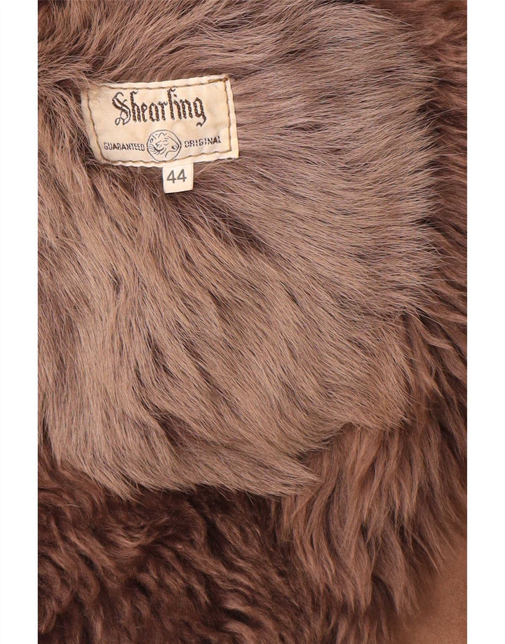 Vintage Womens Oversized Shearling Coat IT 44 Medium Brown Leather